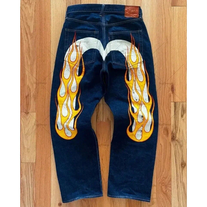 Quần jeans ống thẳng phong cách đôi xu hướng Hip-Hop retro Y2K Xuân 2024, chất liệu cotton, dễ phối đồ