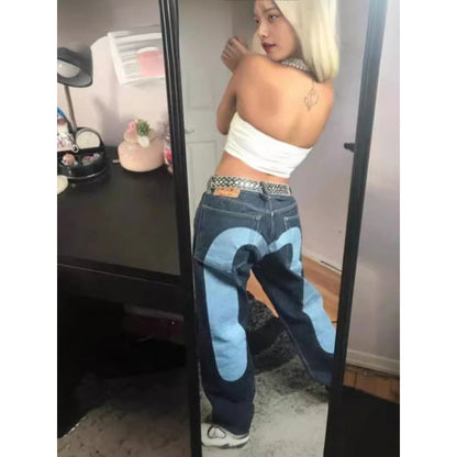 Quần jeans ống thẳng phong cách đôi xu hướng Hip-Hop retro Y2K Xuân 2024, chất liệu cotton, dễ phối đồ 