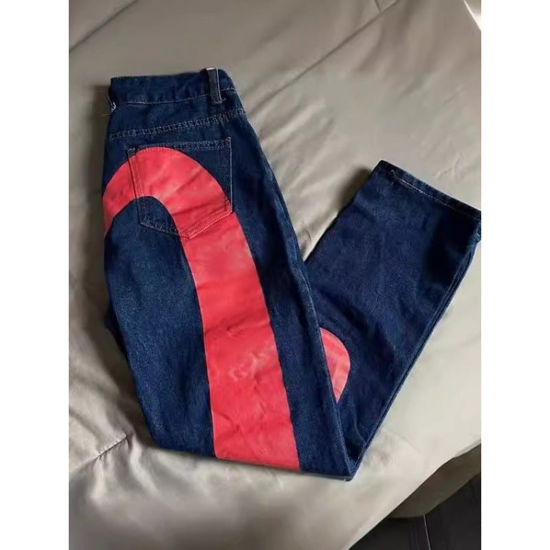 Quần jeans ống thẳng phong cách đôi xu hướng Hip-Hop retro Y2K Xuân 2024, chất liệu cotton, dễ phối đồ 