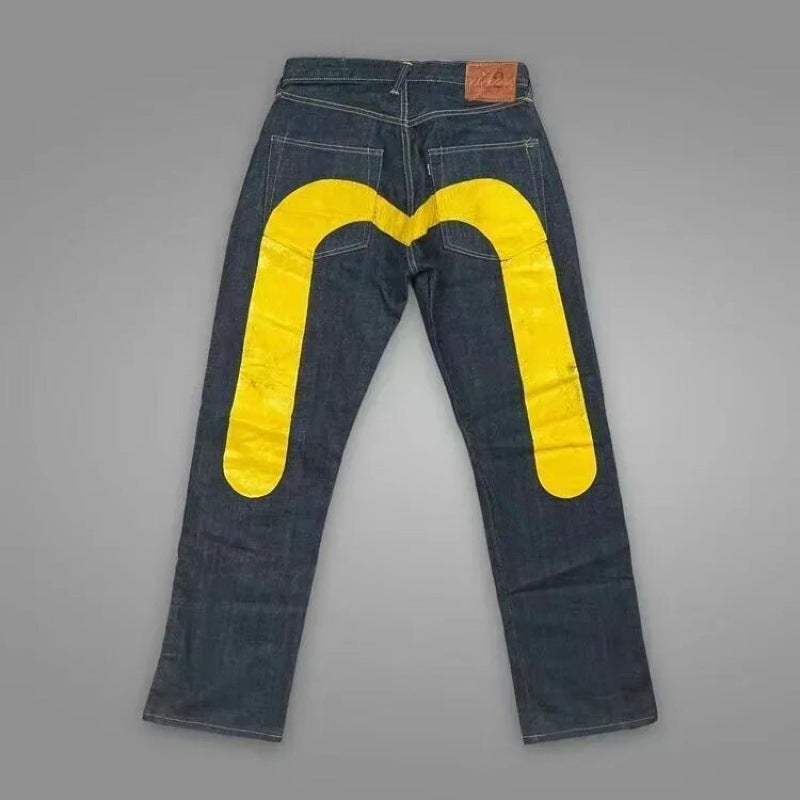 Quần jeans ống thẳng phong cách đôi xu hướng Hip-Hop retro Y2K Xuân 2024, chất liệu cotton, dễ phối đồ 