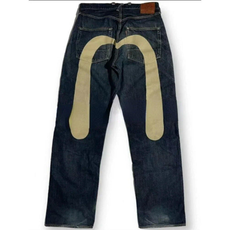 Quần jeans ống thẳng phong cách đôi xu hướng Hip-Hop retro Y2K Xuân 2024, chất liệu cotton, dễ phối đồ 