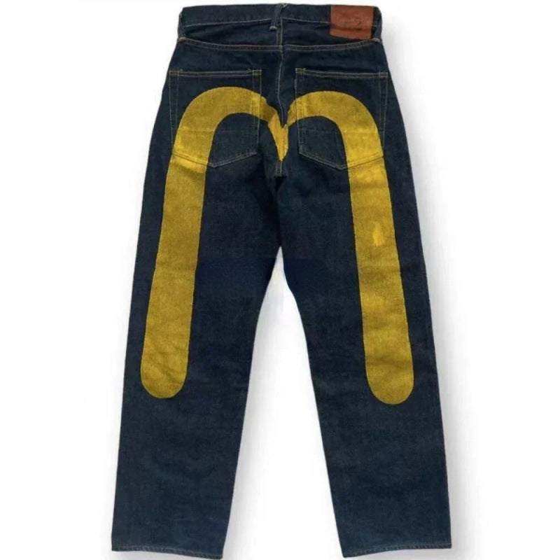 Quần jeans ống thẳng phong cách đôi xu hướng Hip-Hop retro Y2K Xuân 2024, chất liệu cotton, dễ phối đồ 