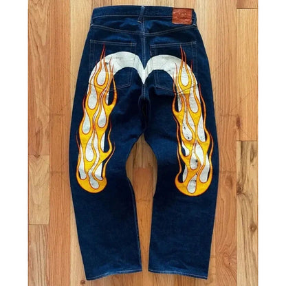 Quần jeans ống thẳng phong cách đôi xu hướng Hip-Hop retro Y2K Xuân 2024, chất liệu cotton, dễ phối đồ 